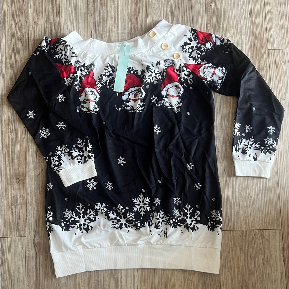 Black and White Santa Kitty 🐈‍⬛ Sweatshirt